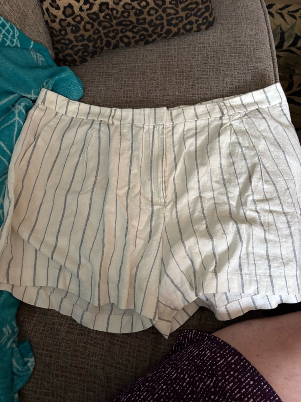 Old Navy White Shorts with Navy Pinstripes